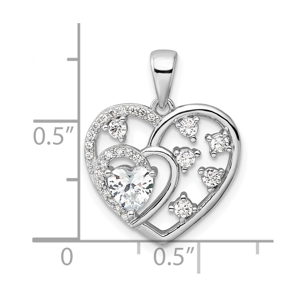 Sterling Silver Rhodium-plated CZ Heart Pendant - 13