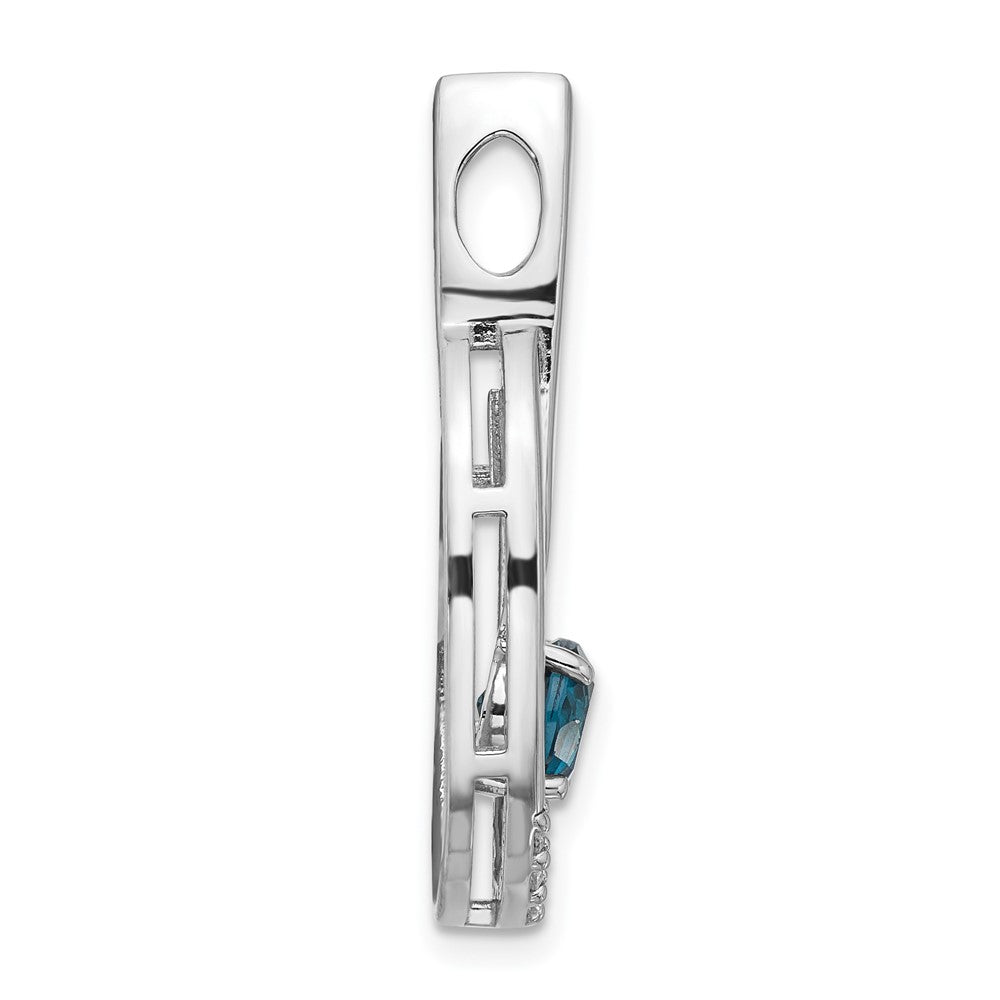 Sterling Silver Rhodium-plated London Blue Topaz and CZ Chain Slide - 2