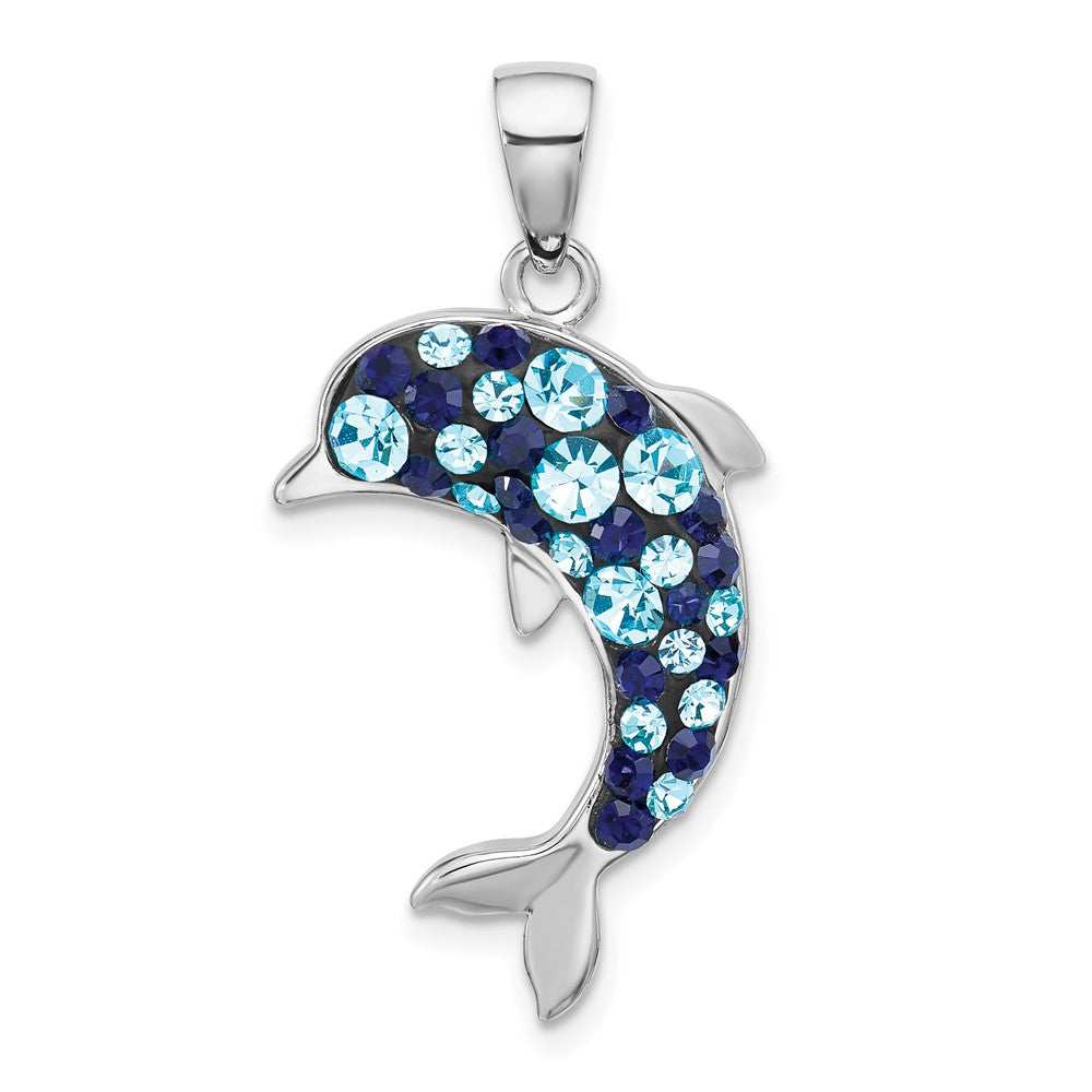 Sterling Silver Rhodium-plated Polished Crystal Dolphin Pendant - 2
