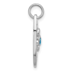 Sterling Silver Rhodium-plated Polished Blue Enamel Turtle Surfboard Pendant - 2
