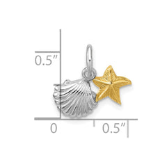 Sterling Silver Rhodium-plated Gold-tone Polished Starfish & Shell Pendant