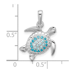 Sterling Silver Rhodium-plated Polished CZ Turtle Pendant