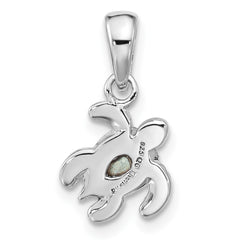 Sterling Silver Rhodium-plated Polished and Antiqued Crystal September Birthstone Turtle Pendant