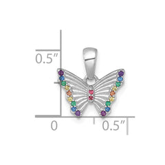 Sterling Silver Rhodium-plated Polished Rainbow Nano Crystals Butterfly Childrens Pendant