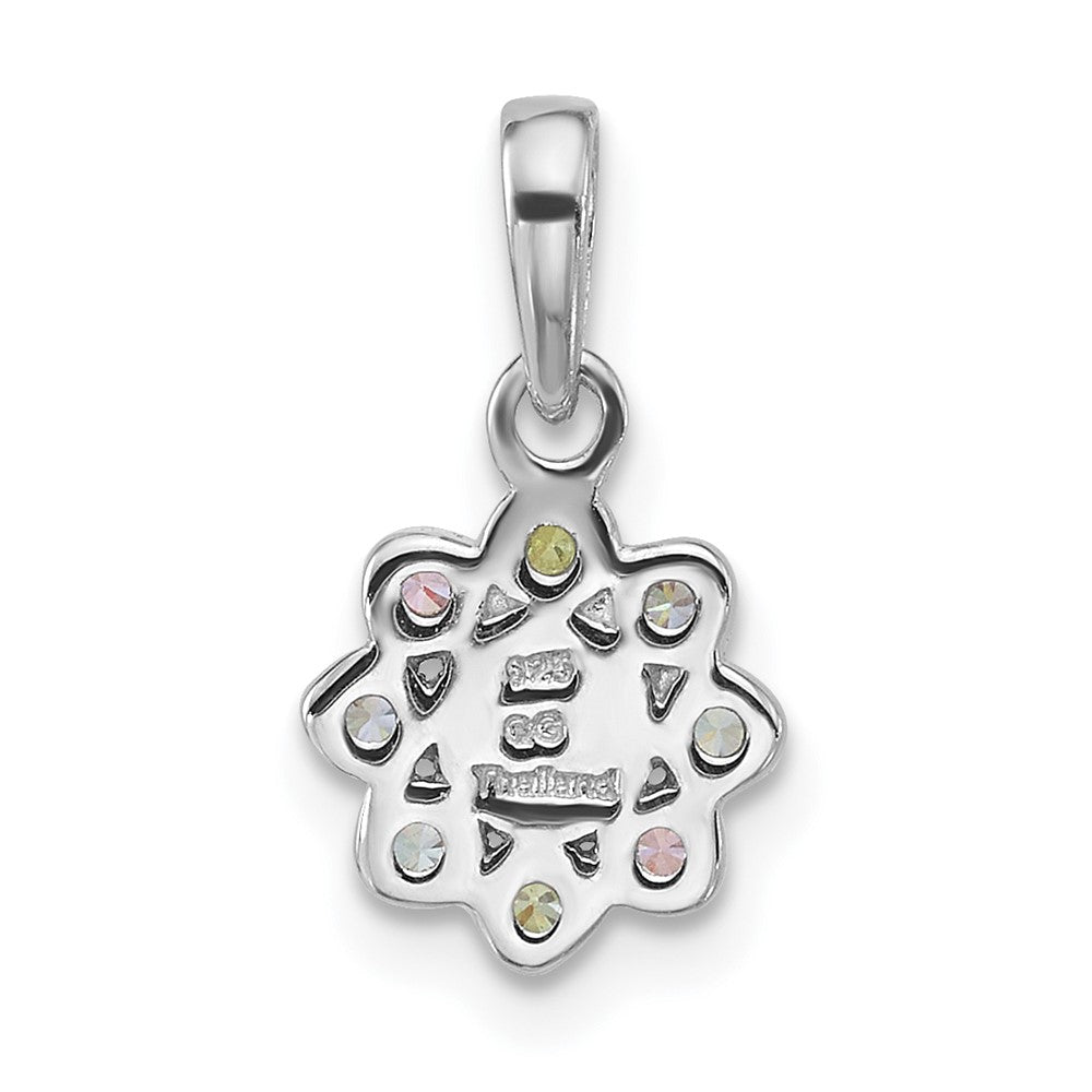Sterling Silver Rhodium-plated Polished Green, Pink, Blue and Purple CZ and Freshwater Cultured Pearl Flower Pendant