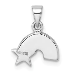 Sterling Silver Rhodium-plated Children's Multicolor Enamel Rainbow with Star Pendant