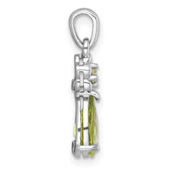 Sterling Silver Rhodium-plated Polished Peridot Teardrop and Flower Pendant