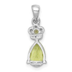Sterling Silver Rhodium-plated Polished Peridot Teardrop and Flower Pendant