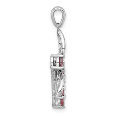 Sterling Silver Rhodium-plated Polished Garnet Dragonfly Pendant