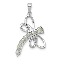 Sterling Silver Rhodium-plated Polished Peridot Dragonfly Pendant