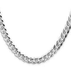 Sterling Silver 7.9mm Flat D/C Pave Curb Chain - 4