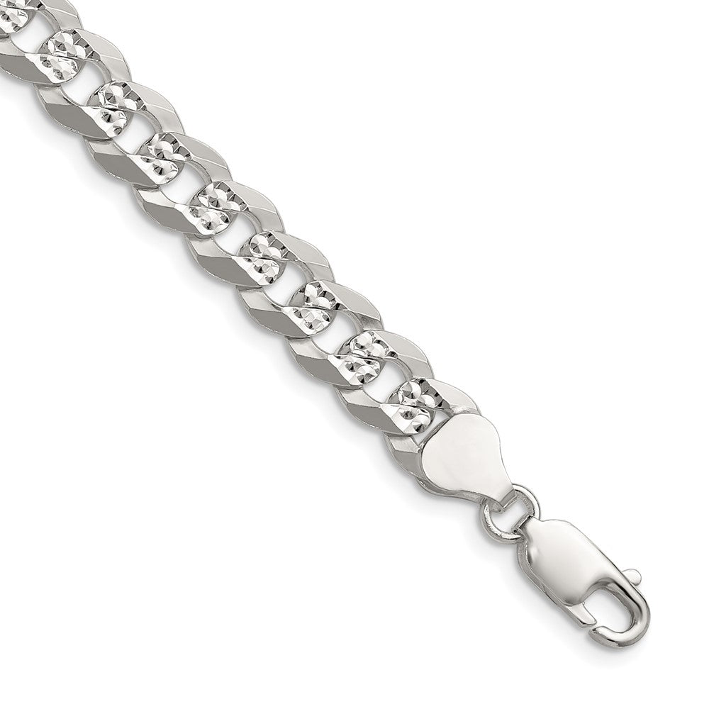 Sterling Silver 7.9mm Flat D/C Pave Curb Chain - 4