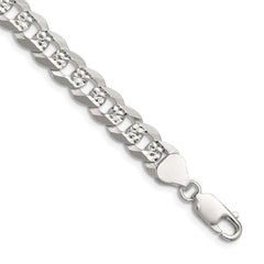 Sterling Silver 7.9mm Flat D/C Pave Curb Chain - 4