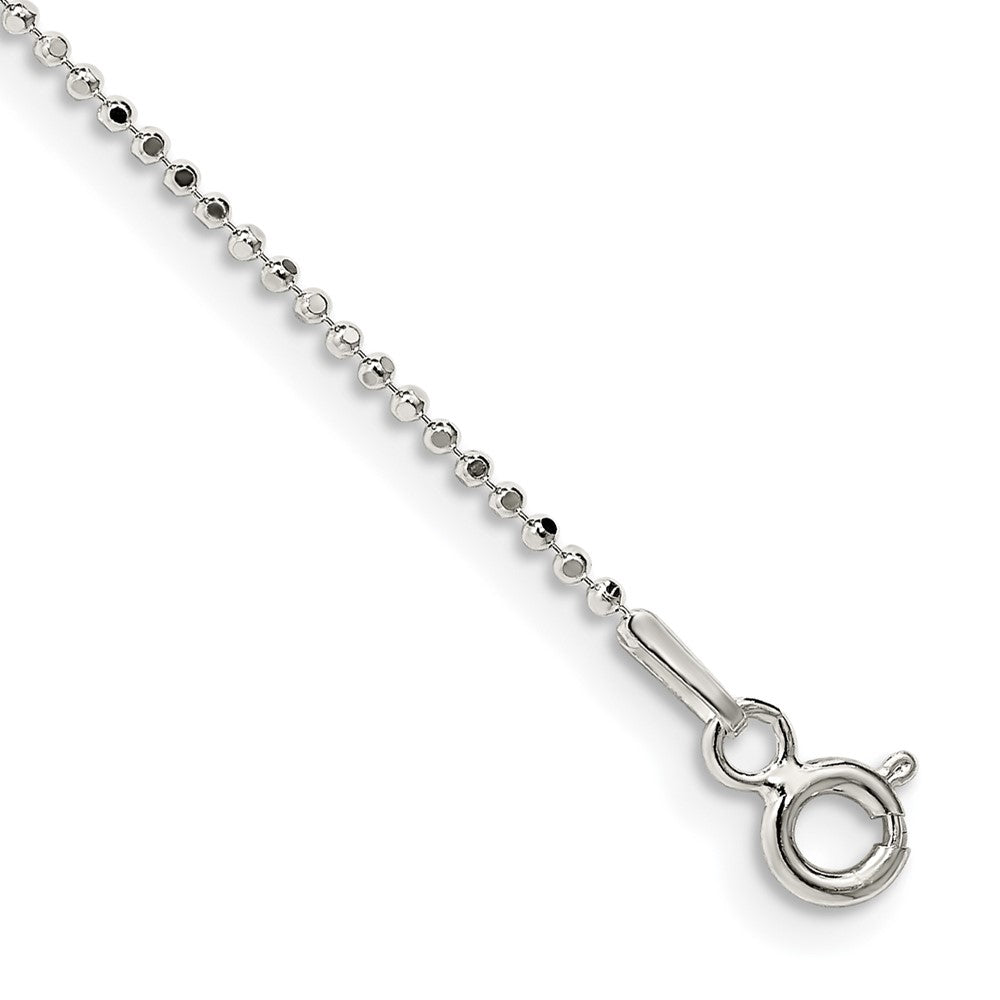 Sterling Silver 1.05mm Square Fancy Beaded Chain Anklet - 2