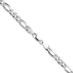 Sterling Silver 6.1mm Flat D/C Pave Figaro Chain - 7