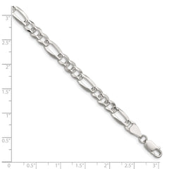 Sterling Silver 6.1mm Flat D/C Pave Figaro Chain - 6