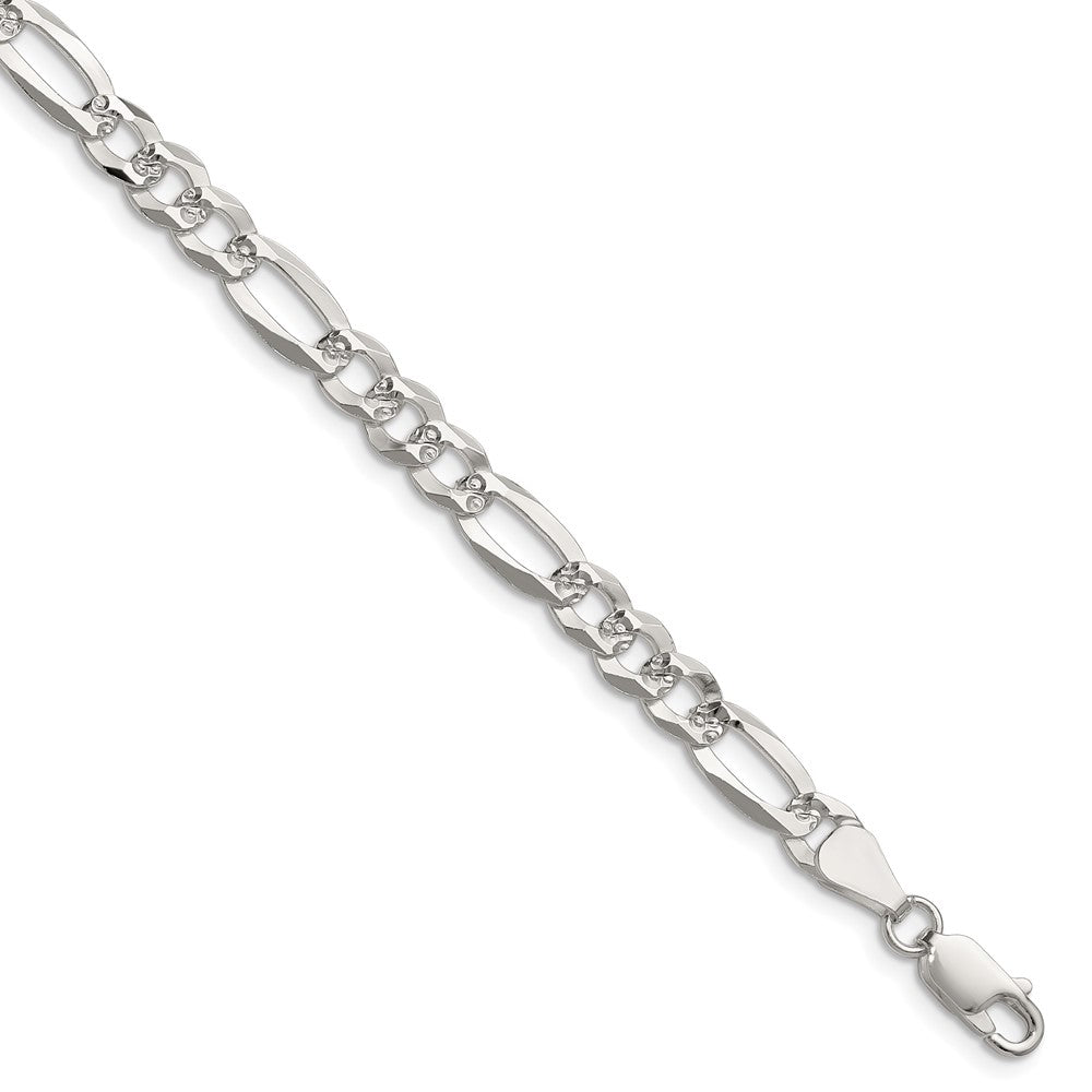 Sterling Silver 6.1mm Flat D/C Pave Figaro Chain - 2