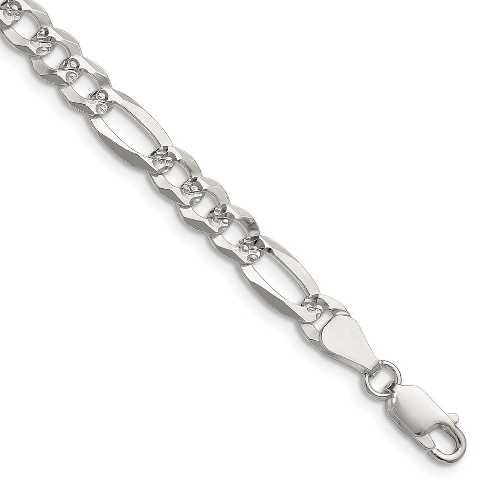 Sterling Silver 6.1mm Flat D/C Pave Figaro Chain - 7