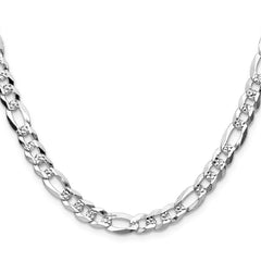 Sterling Silver 7.0mm Flat D/C Pave Figaro Chain - 5