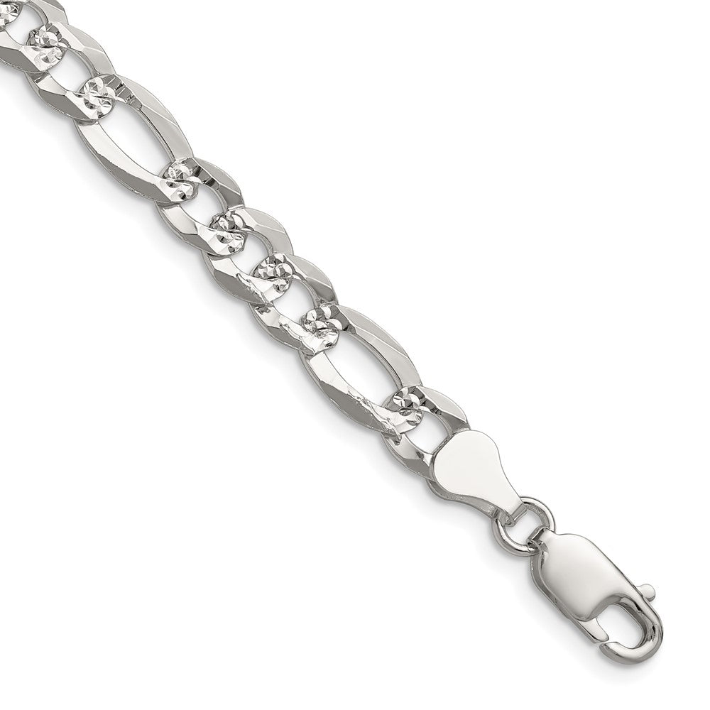 Sterling Silver 7.0mm Flat D/C Pave Figaro Chain - 4