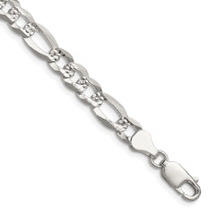 Sterling Silver 7.0mm Flat D/C Pave Figaro Chain - 5