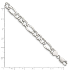 Sterling Silver 8.0mm Flat D/C Pave Figaro Chain - 5