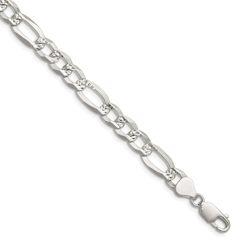 Sterling Silver 8.0mm Flat D/C Pave Figaro Chain - 5
