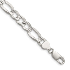 Sterling Silver 8.0mm Flat D/C Pave Figaro Chain - 7