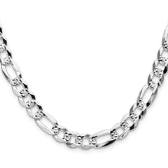 Sterling Silver 8.5mm Flat D/C Pave Figaro Chain - 5