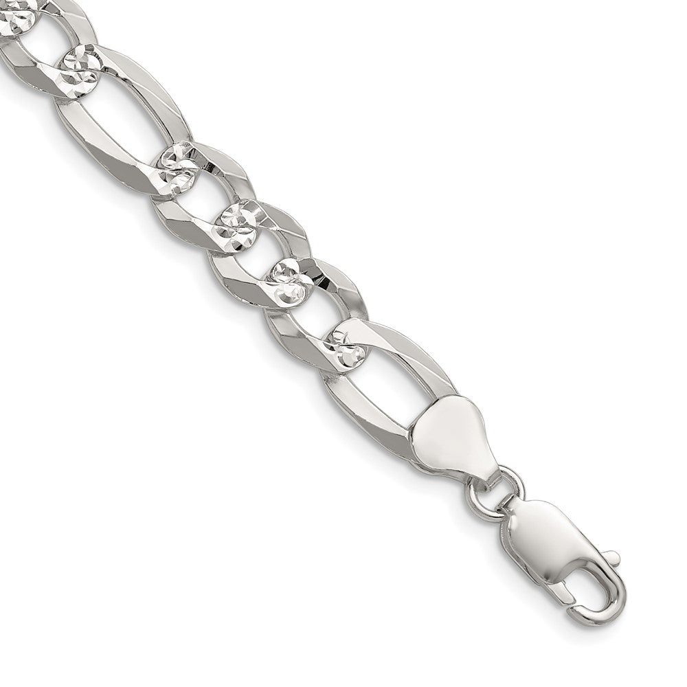 Sterling Silver 8.5mm Flat D/C Pave Figaro Chain - 5