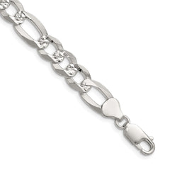 Sterling Silver 8.5mm Flat D/C Pave Figaro Chain - 5