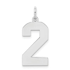 Sterling Silver/Rhodium-plated Polished Number 2 Charm - 3