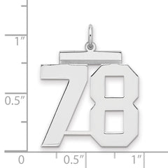 Sterling Silver/Rhodium-plated Polished Number 78 Charm