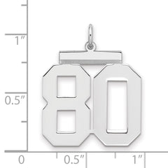 Sterling Silver/Rhodium-plated Polished Number 80 Charm