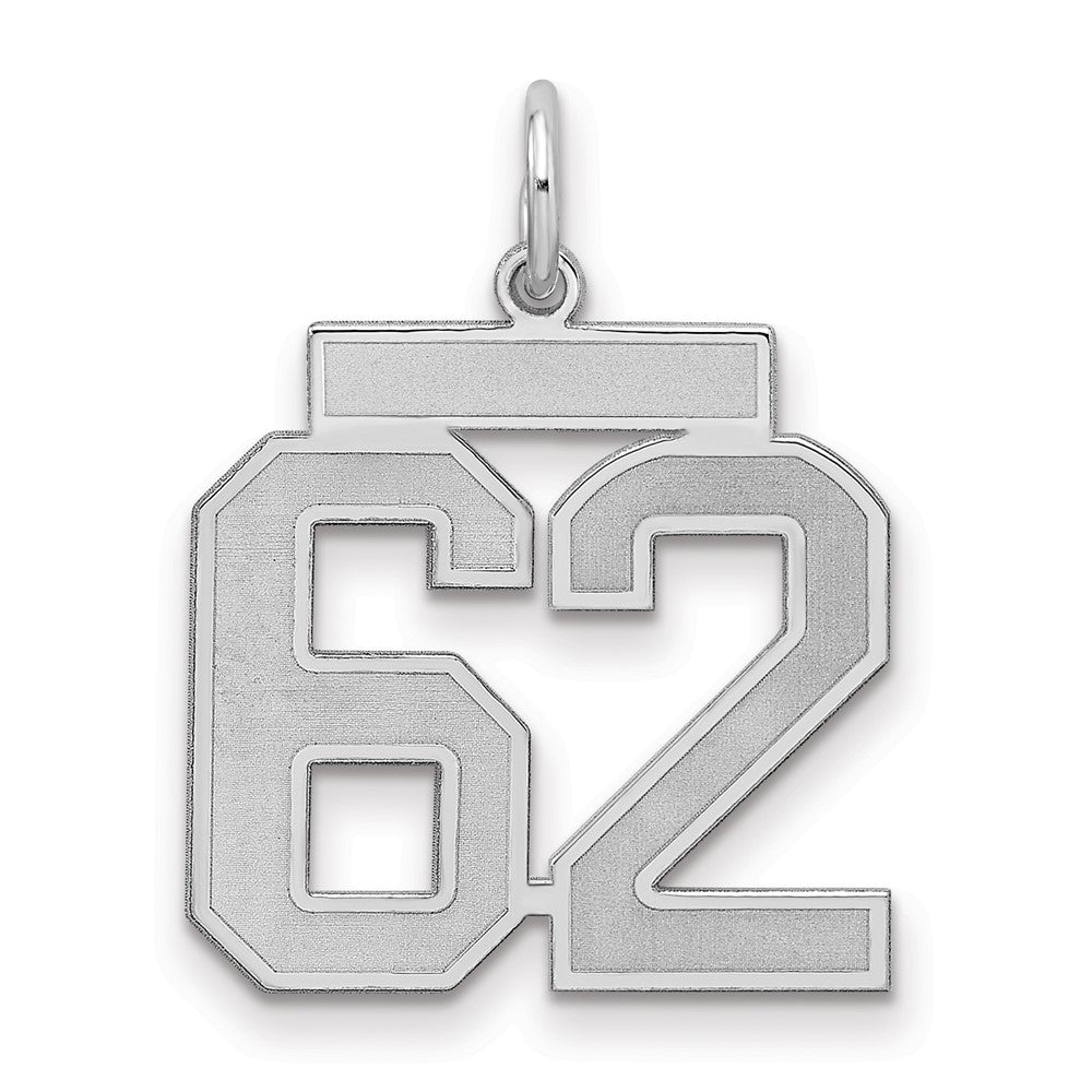 Sterling Silver/Rhodium-plated Satin Number 62 Charm - 3