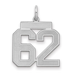 Sterling Silver/Rhodium-plated Satin Number 62 Charm - 3