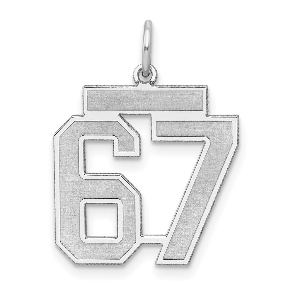 Sterling Silver/Rhodium-plated Satin Number 67 Charm - 3