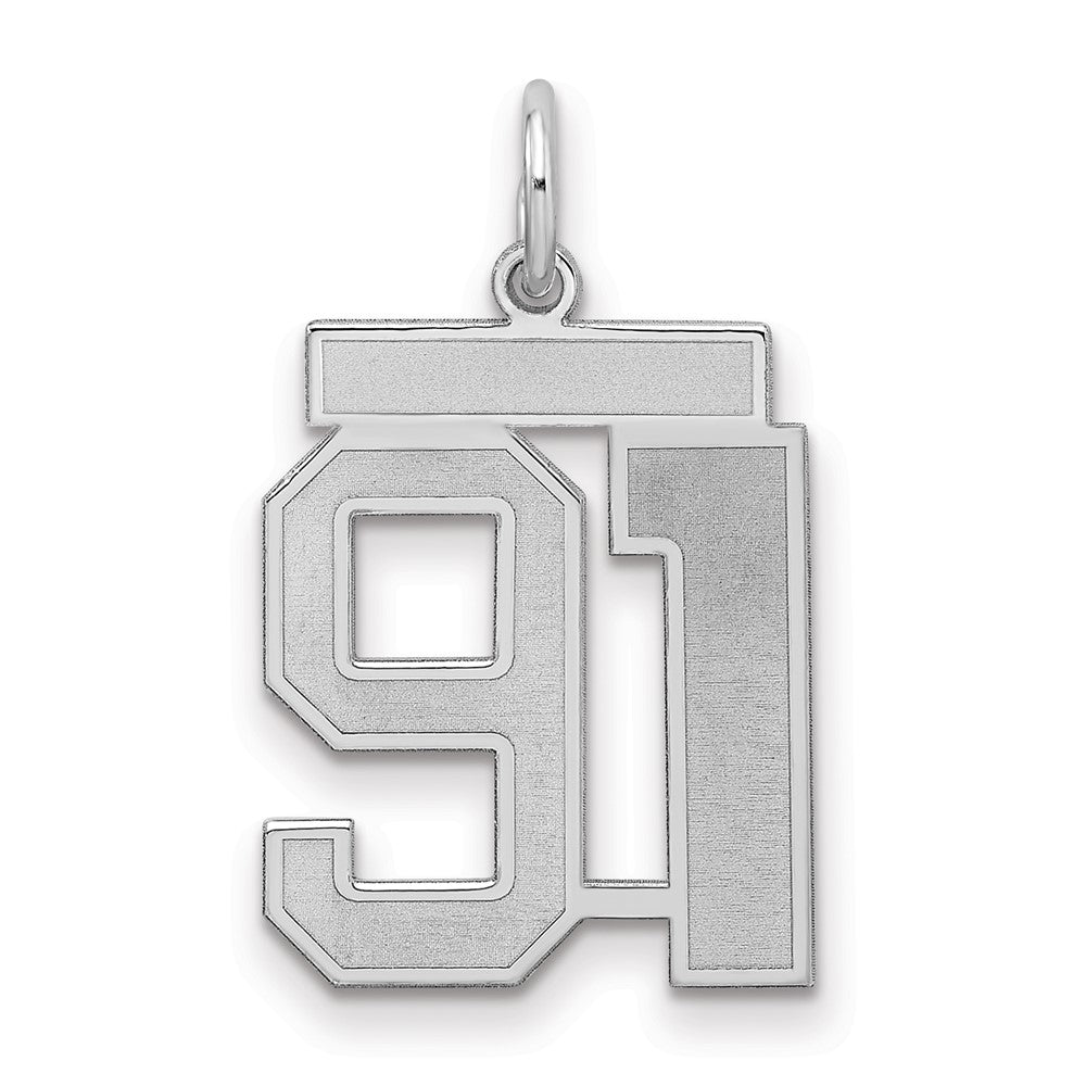 Sterling Silver/Rhodium-plated Satin Number 91 Charm - 3