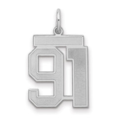 Sterling Silver/Rhodium-plated Satin Number 91 Charm - 3