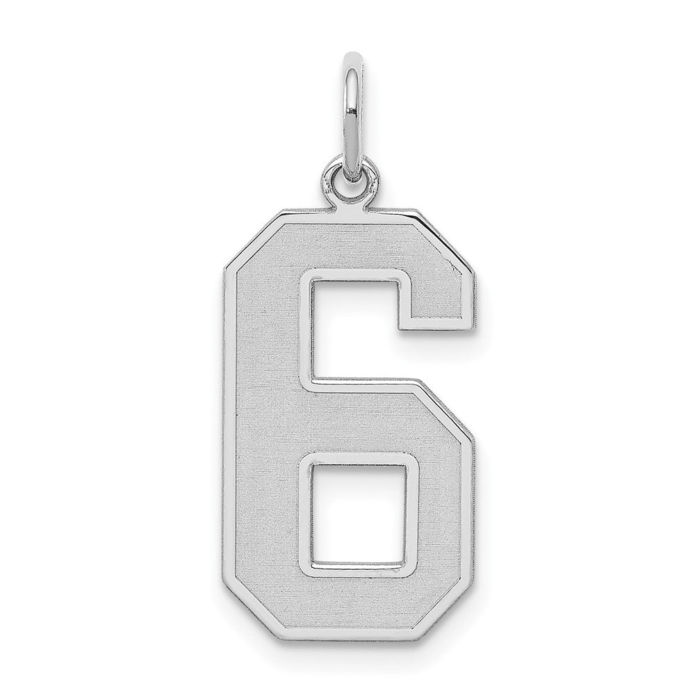 Sterling Silver/Rhodium-plated Satin Number 6 Charm - 4