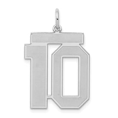 Sterling Silver/Rhodium-plated Satin Number 10 Charm - 3