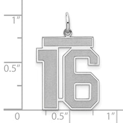 Sterling Silver/Rhodium-plated Satin Number 16 Charm - 4