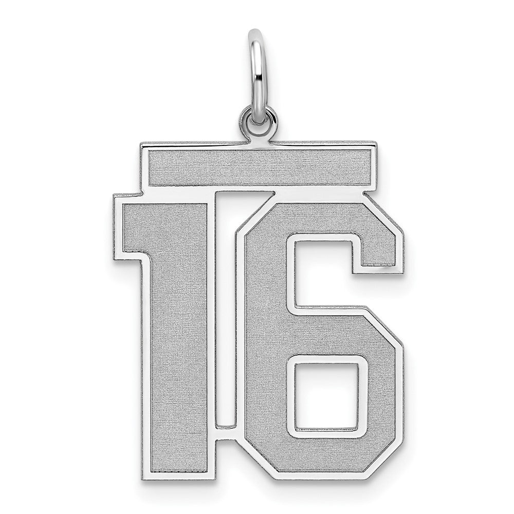 Sterling Silver/Rhodium-plated Satin Number 16 Charm - 4
