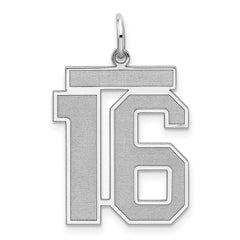Sterling Silver/Rhodium-plated Satin Number 16 Charm - 4