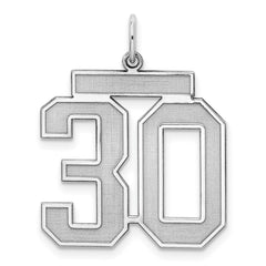 Sterling Silver/Rhodium-plated Satin Number 30 Charm - 4