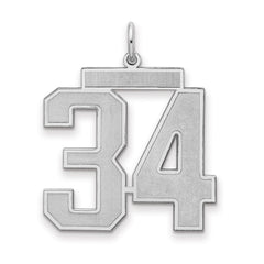 Sterling Silver/Rhodium-plated Satin Number 34 Charm - 3