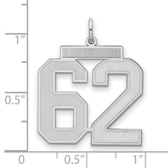 Sterling Silver/Rhodium-plated Satin Number 62 Charm