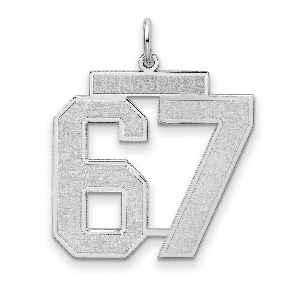 Sterling Silver/Rhodium-plated Satin Number 67 Charm - 4