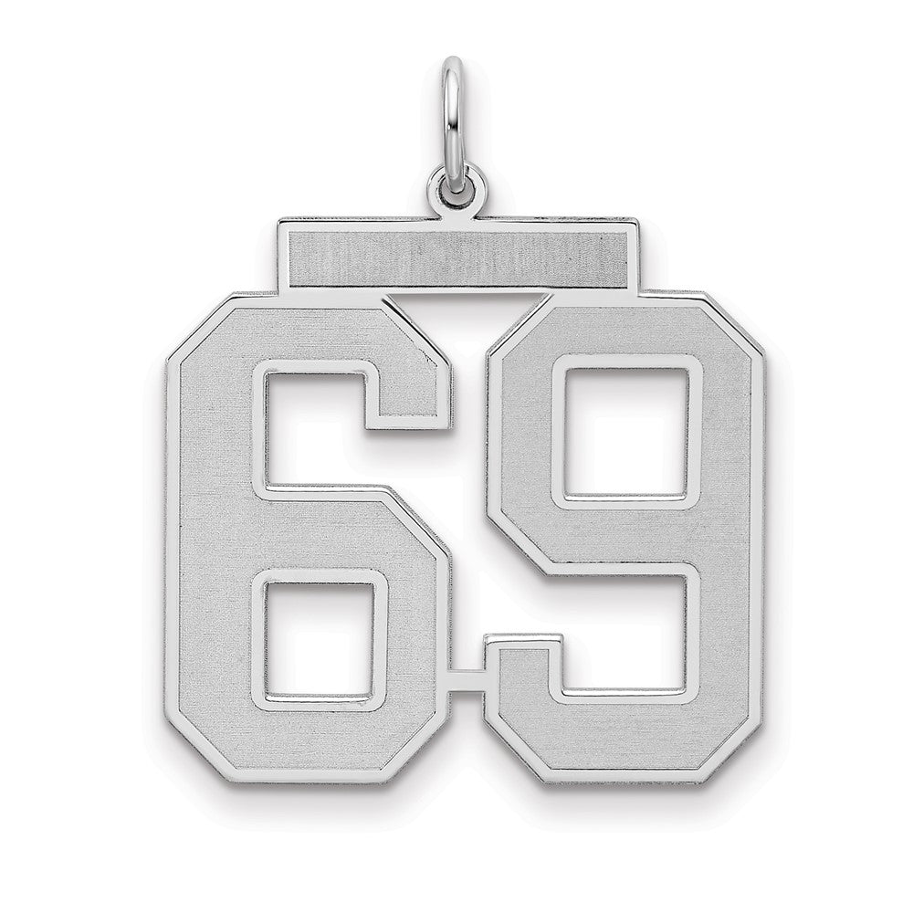Sterling Silver/Rhodium-plated Satin Number 69 Charm - 4