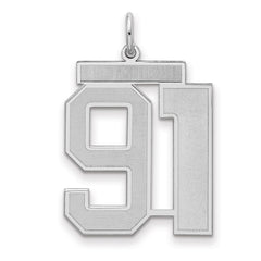 Sterling Silver/Rhodium-plated Satin Number 91 Charm - 4
